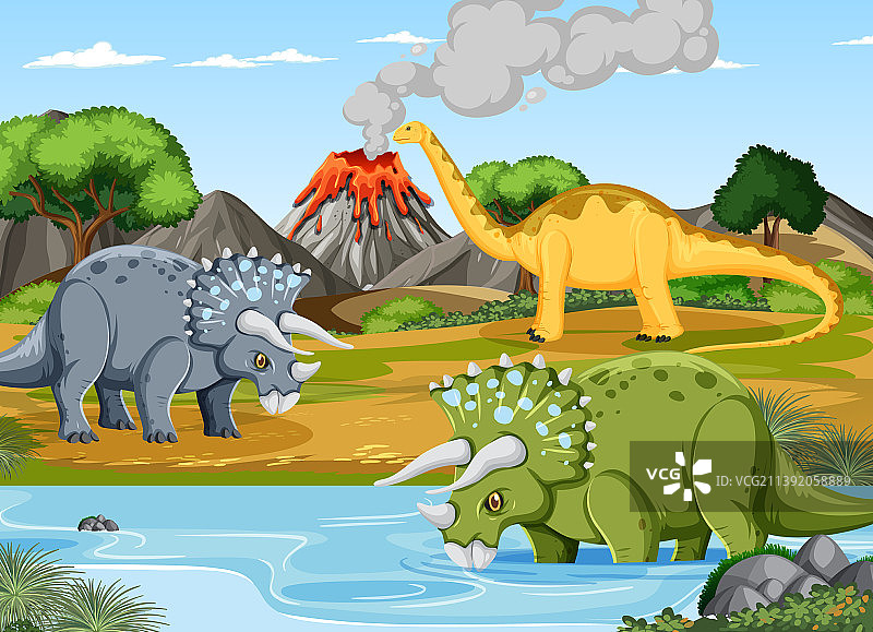 史前森林场景中的恐龙图片素材