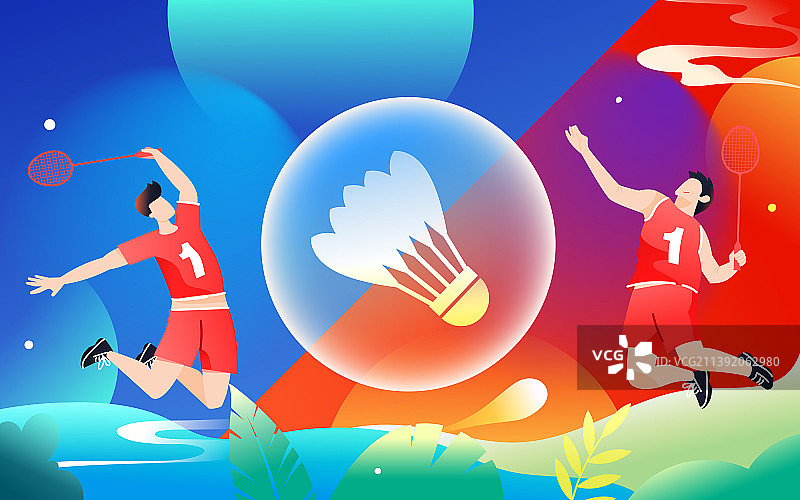 夏天人物锻炼身体运动健身打羽毛球比赛插画图片素材