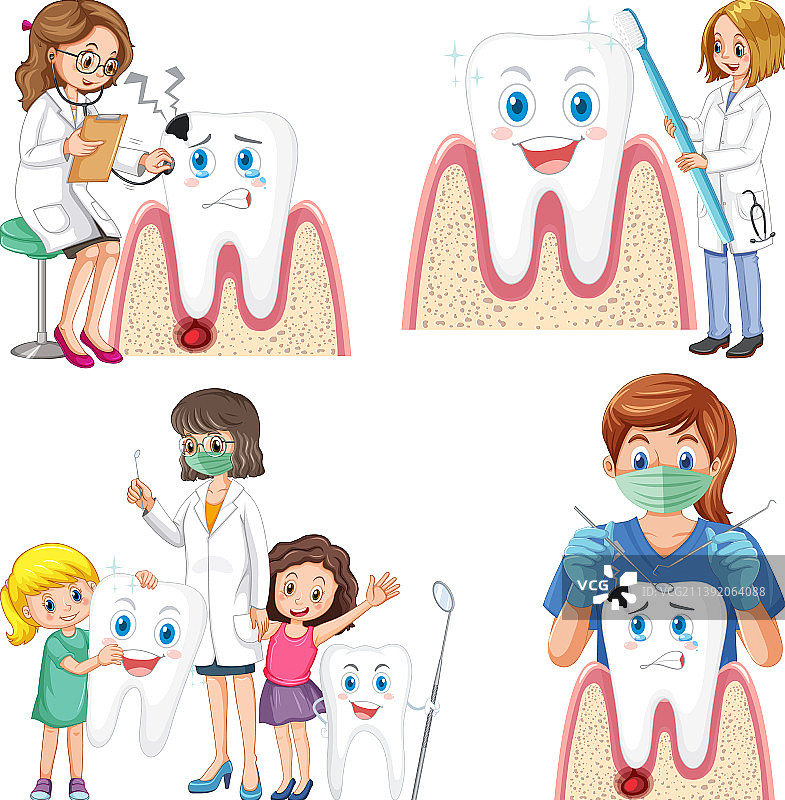 牙医使用牙科清洁设备套装图片素材