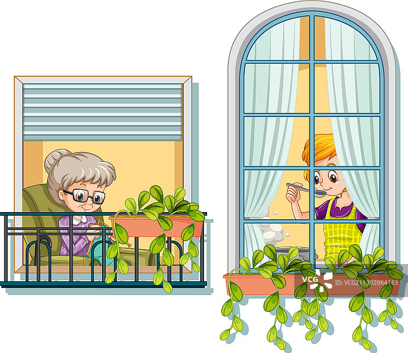 透过窗户看卡通人物图片素材