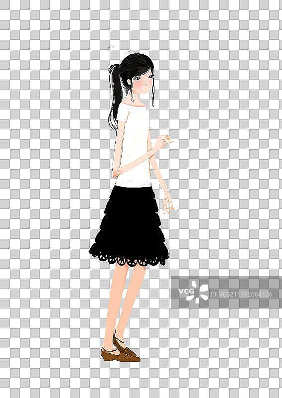 站在白色背景下穿着黑色短裙的女人图片素材