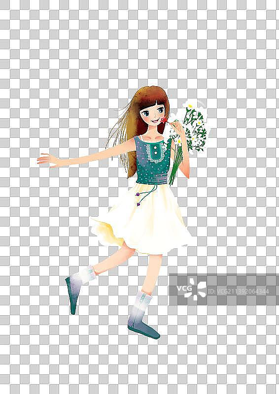 拿着花的小姑娘图片素材