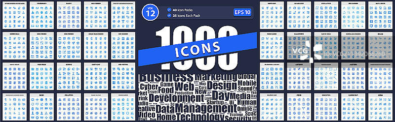 1000个商业、教育和食品图标包图片素材