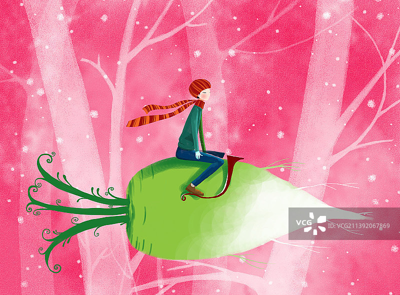 在大雪纷纷的冬天骑着萝卜的男子图片素材