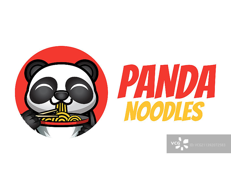 可爱熊猫吃拉面卡通图标标志图片素材