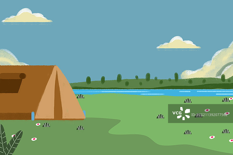 卡通手绘夏令营露营活动插画图片素材