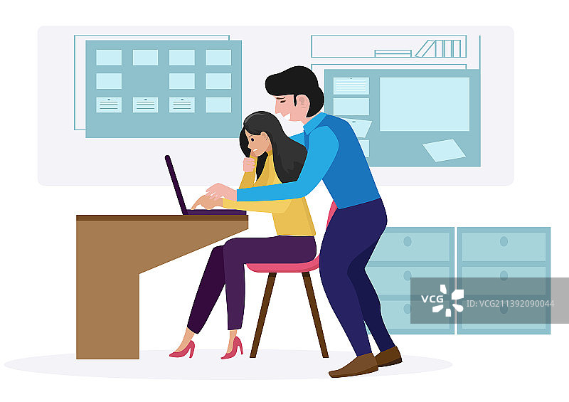 工作场所性骚扰（老板触碰女员工）图片素材