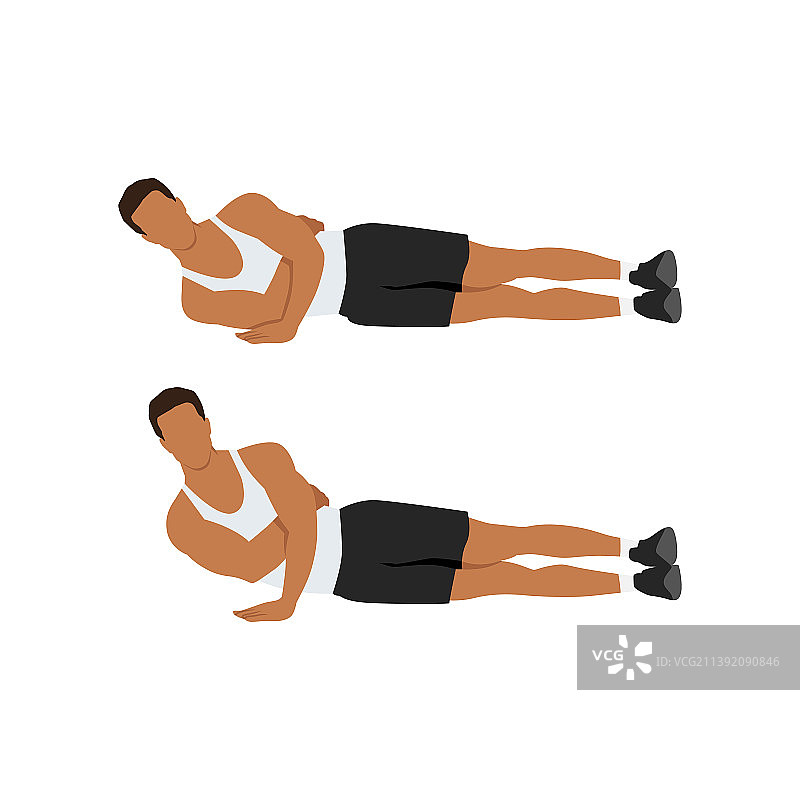 男人做单臂侧卧撑运动图片素材
