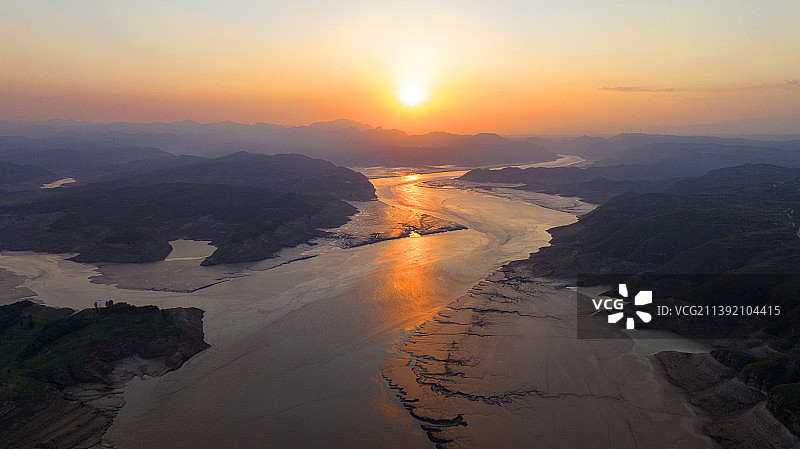 黄河落日，大河夕照图片素材