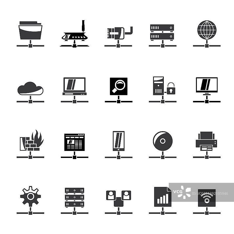 电脑网络和互联网图标剪影图片素材