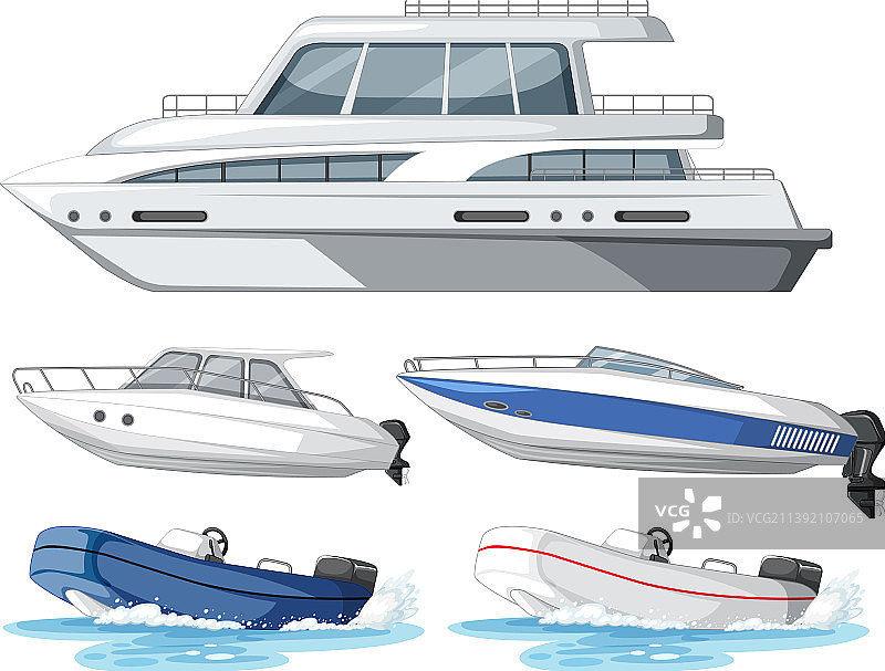 不同类型的船只（白色背景）图片素材