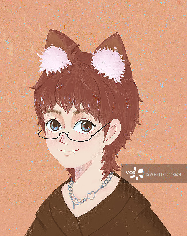 猫耳眼睛长发男孩图片素材