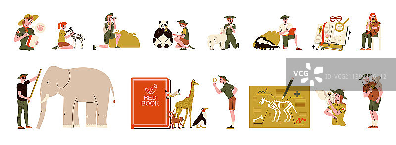 动物学家与动物图标合集图片素材