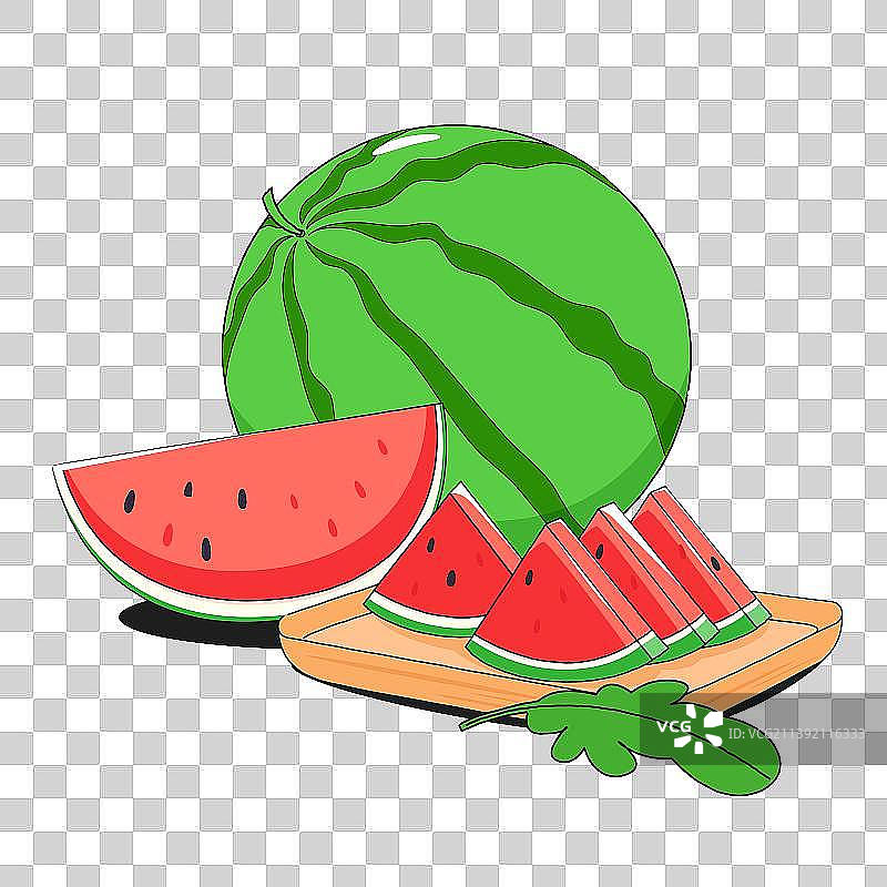 可爱的西瓜和托盘矢量插画元素图片素材