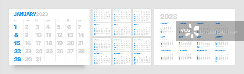 2023年每月日历（周日开始）图片素材