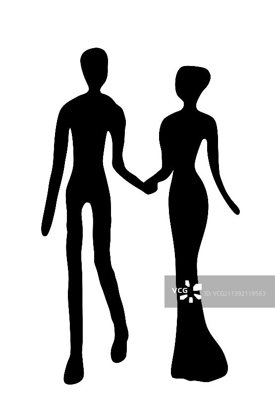 男孩和女孩手牵手剪影图片素材