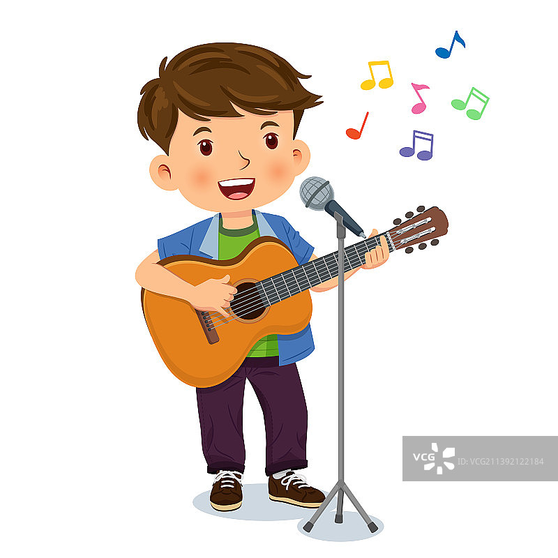 可爱的男孩弹吉他图片素材