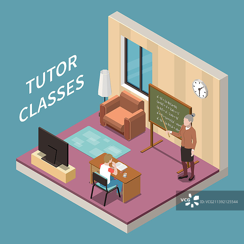 在家教育等距构图图片素材
