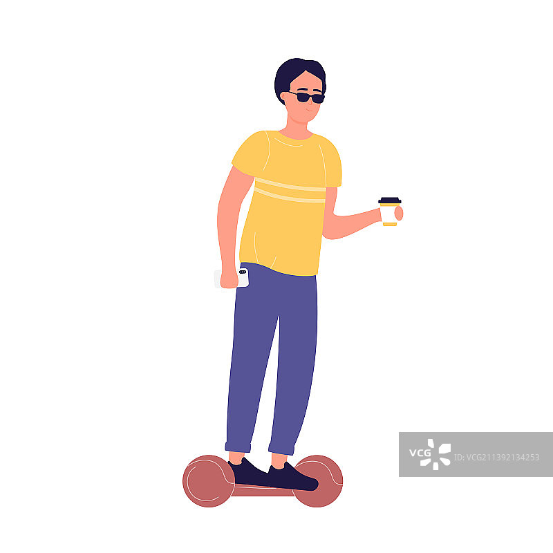 戴眼镜的酷炫少年骑着平衡车图片素材