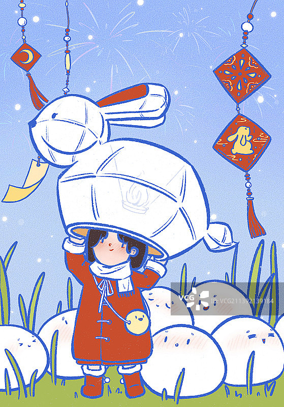 简约可爱兔子主题节日插画-白天版图片素材