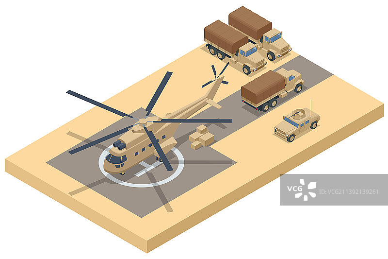 2.5D军用直升机在跑道上图片素材