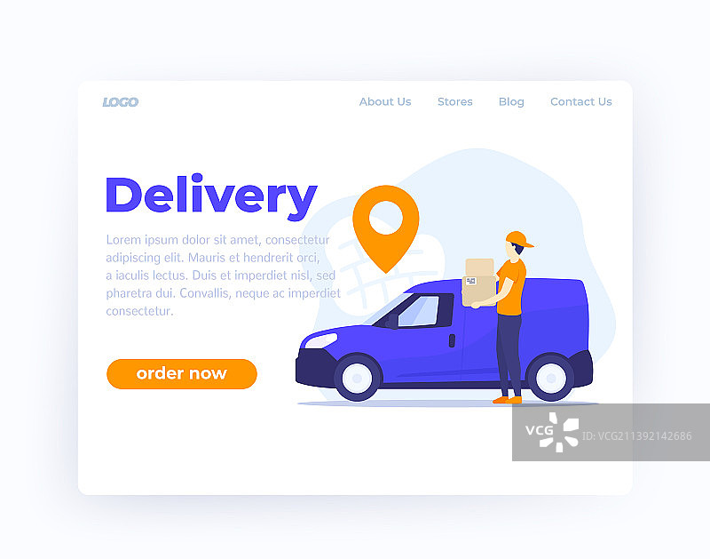 配送banner：男子在迷你货车旁搬运箱子图片素材