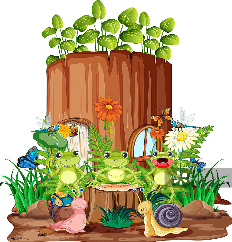 卡通昆虫在童话树屋图片素材