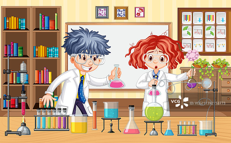 实验室卡通科学家场景图片素材