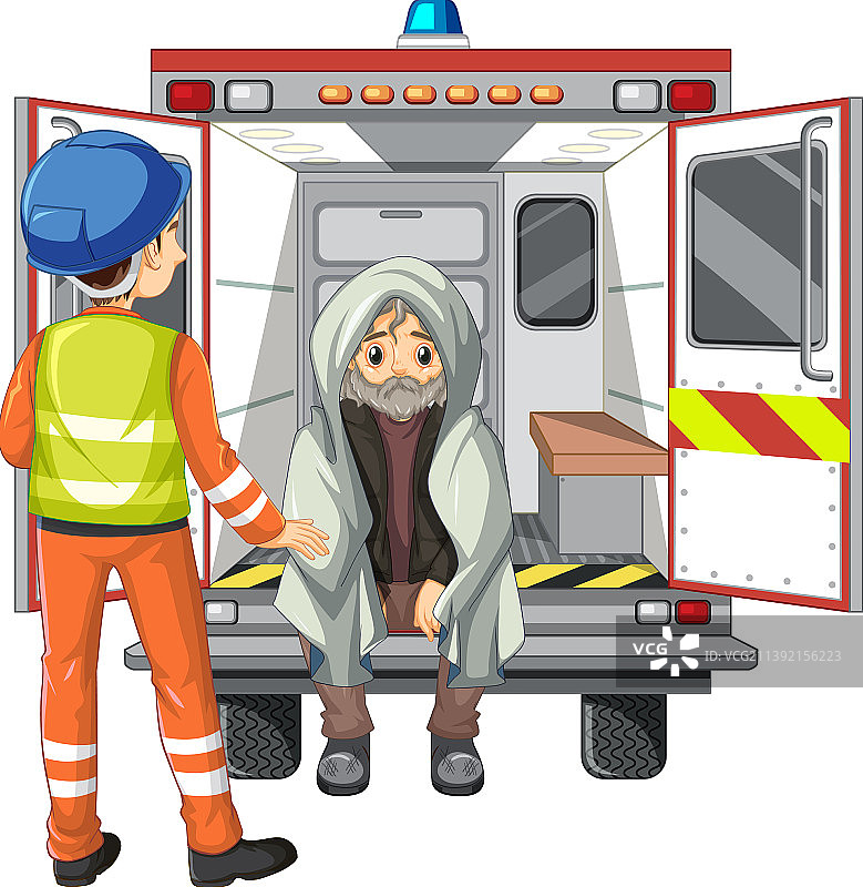 紧急救援队帮助人们的卡通风格图片素材