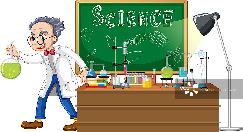 卡通科学家与科学实验室图片素材