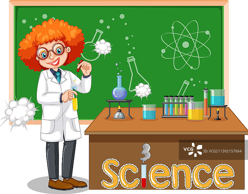 有实验室的卡通女科学家图片素材