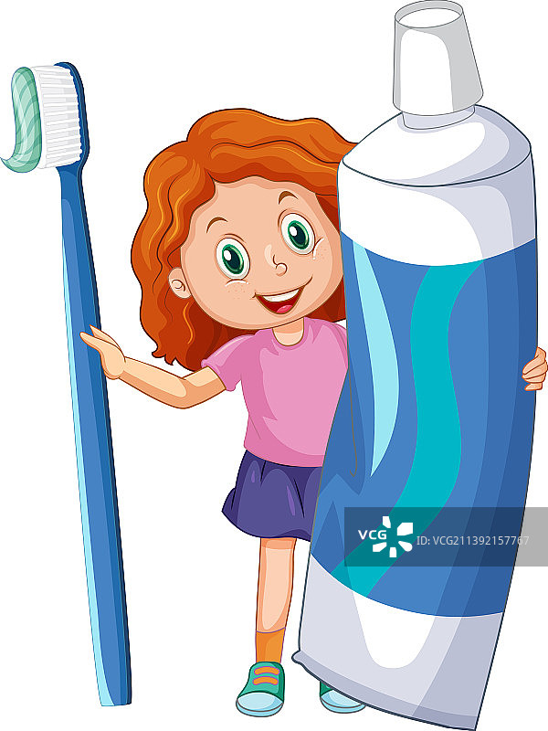 拿着牙膏和牙刷的小女孩图片素材