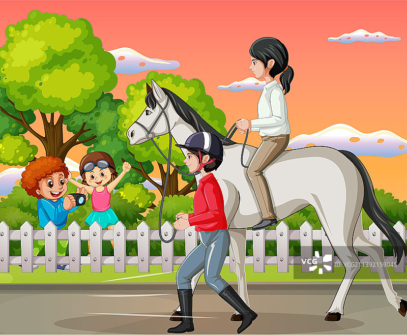 女孩在赛马场骑马的场景图片素材