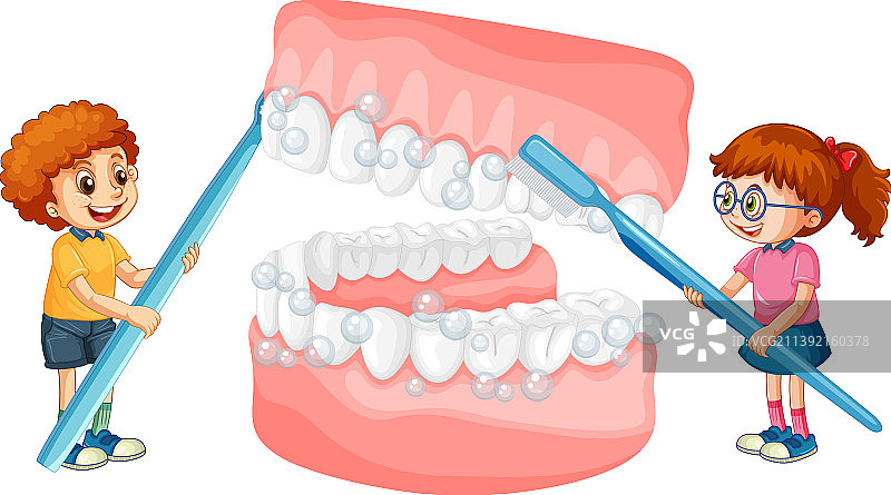 快乐的孩子们用牙刷刷牙图片素材