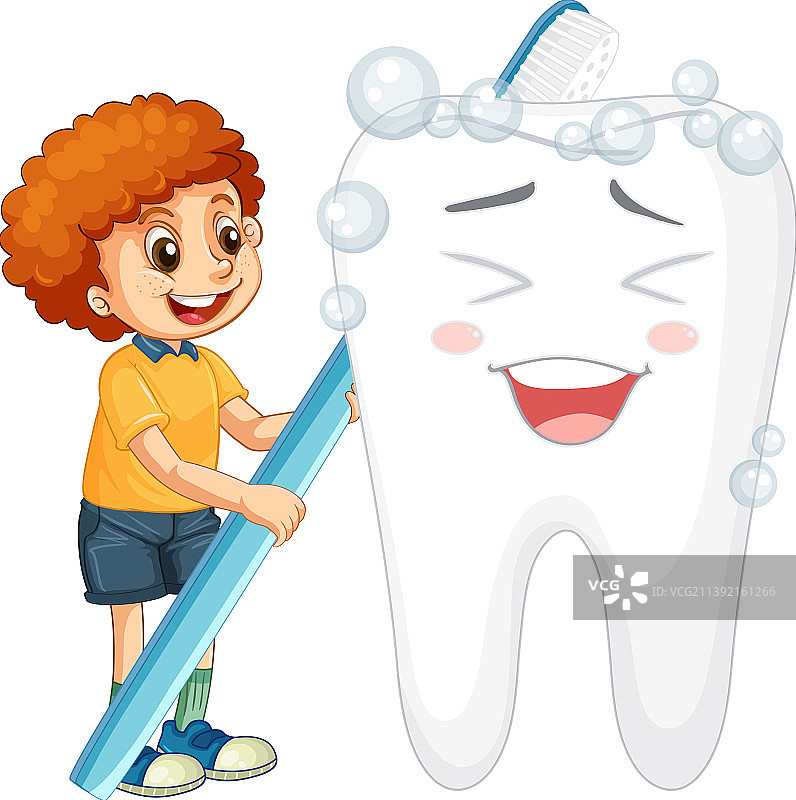 快乐的小孩用牙刷刷大牙齿图片素材