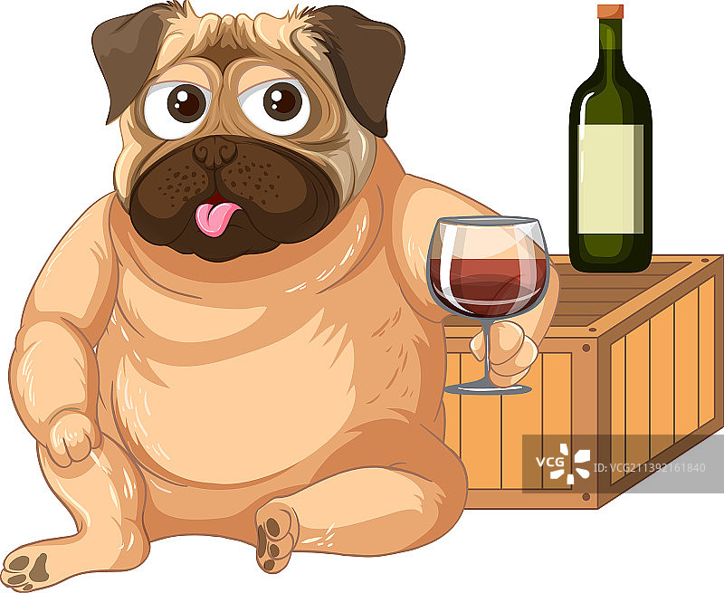 快乐的狗在白色背景下喝葡萄酒图片素材