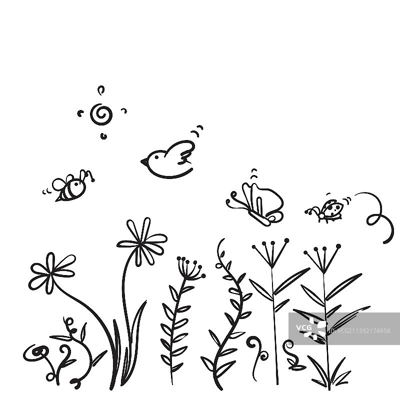 手绘春天季节自然风光涂鸦图片素材