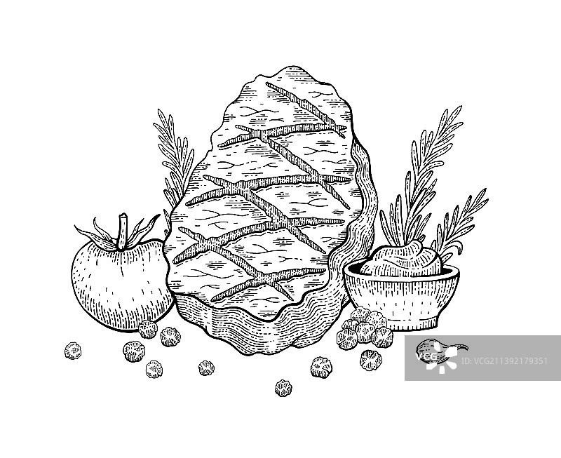 牛肉猪肉牛排素描图标图片素材