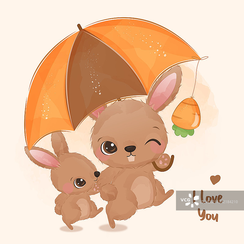 水彩风格的可爱母子兔子图片素材