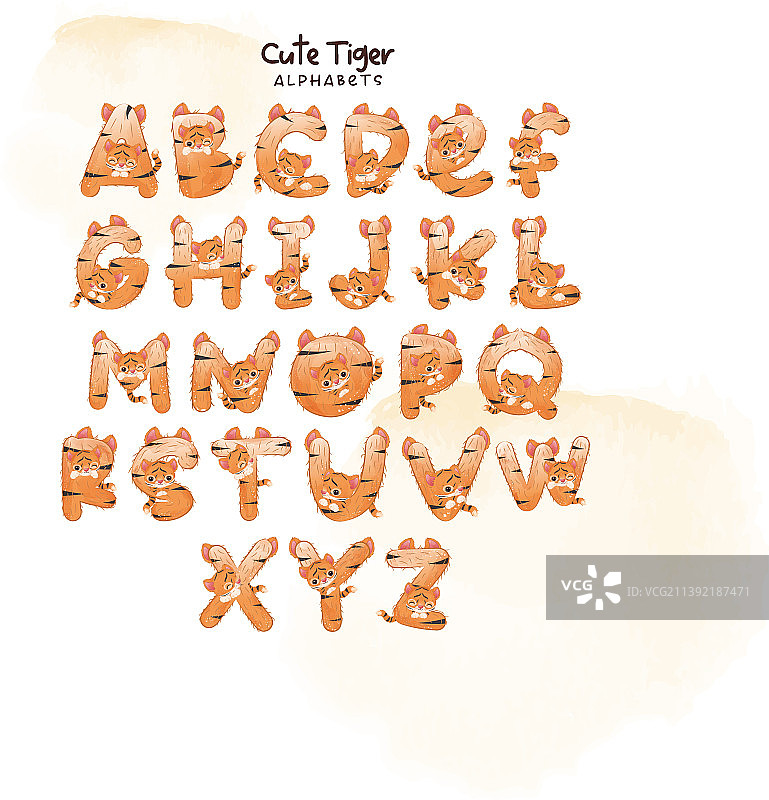 婴儿老虎装饰字母图片素材