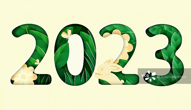 剪纸风创意艺术字数字2023年图片素材