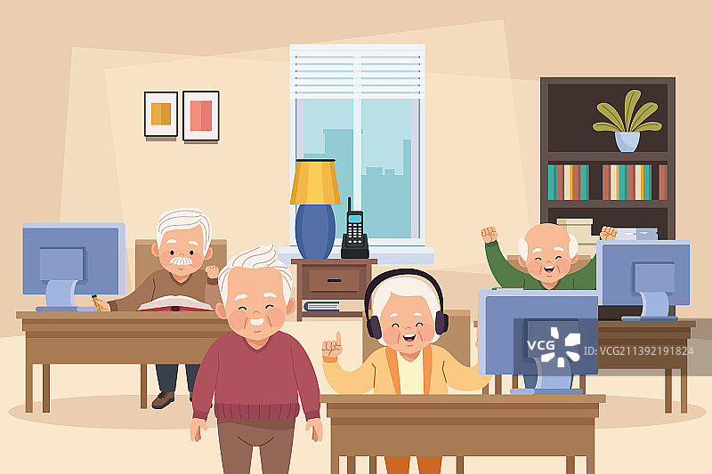 四位老年人继续教育图片素材