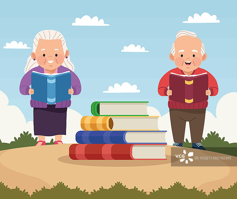 老年夫妇阅读书籍图片素材