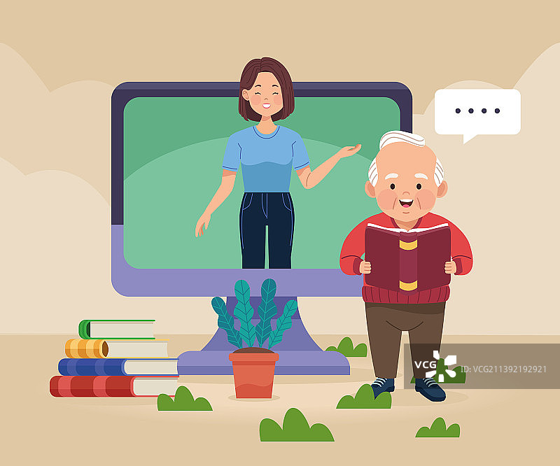 爷爷和老师在桌前图片素材