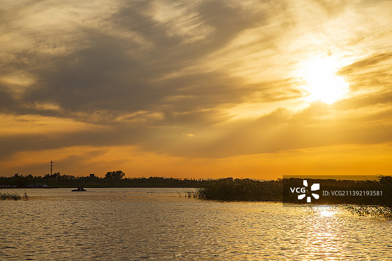 白洋淀日落晚霞图片素材