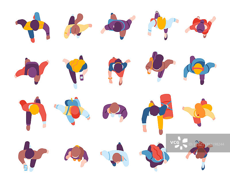 俯视扁平风格的市民角色图片素材