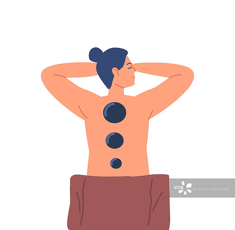 水疗沙龙背部热石按摩流程图片素材