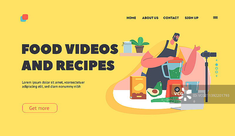 食品视频和食谱引导页模板图片素材
