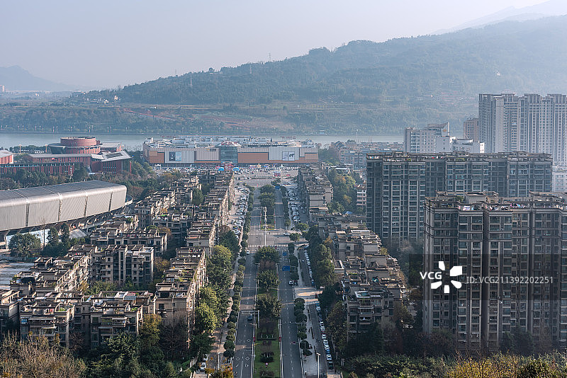 俯视中国四川雅安城市建筑图片素材