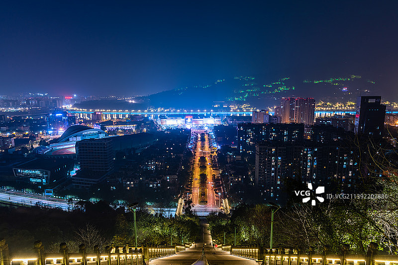 俯视中国四川雅安城市建筑夜景图片素材